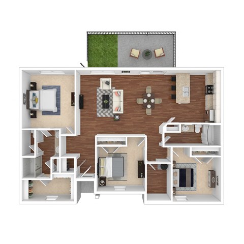 Floor plan for 3 beds, 2 baths, 1498 sqft